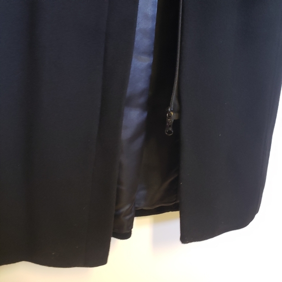 Tara Jarmon 36 Wool/Cashmere* Trench Coat Black Contrasting Faux Leather Trim - Picture 5 of 16